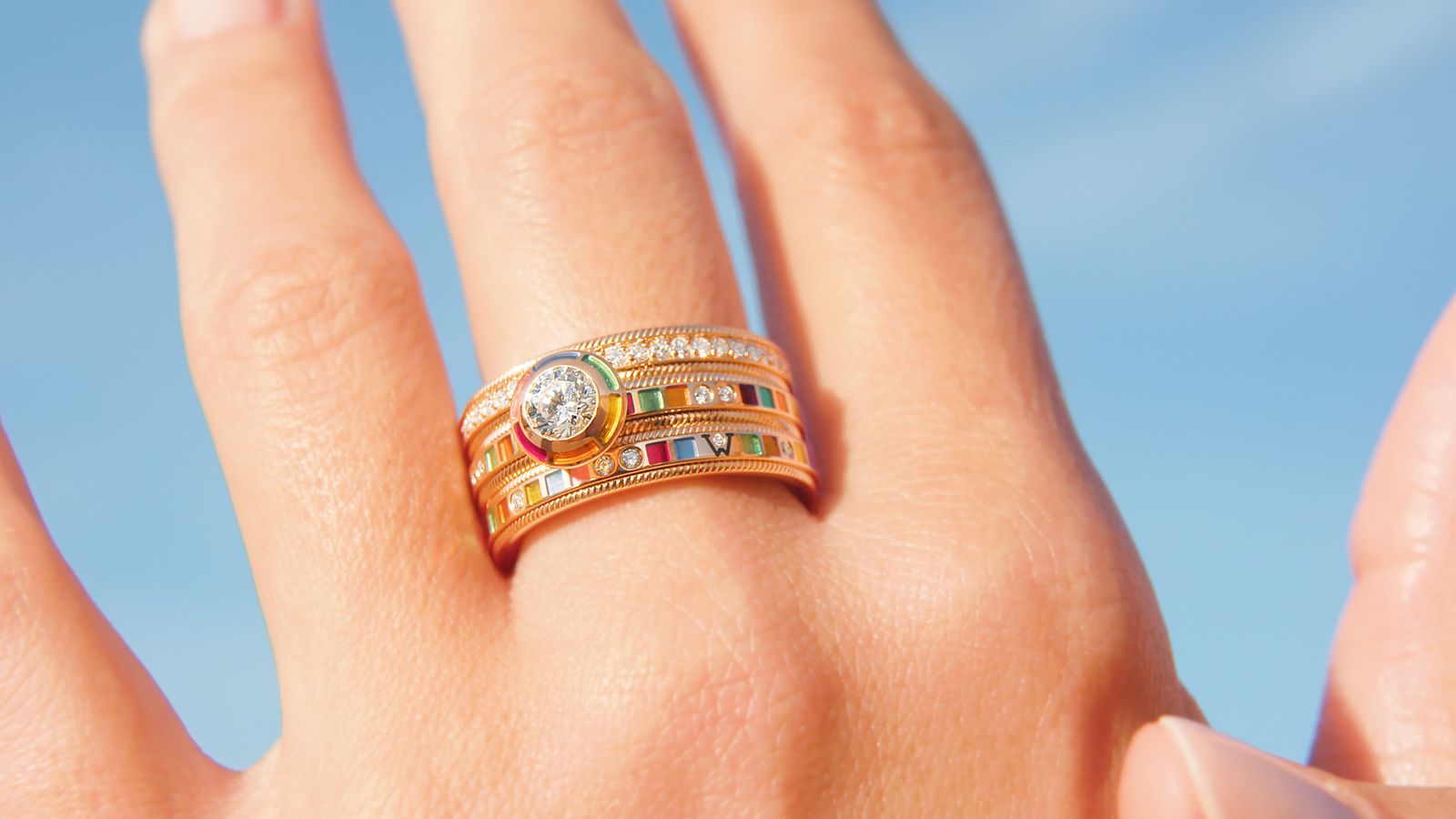 Ring Danke Für. Regenbogen Gelbgold getragen Ring Regenbogen. zart und Ring Brillant-Julie